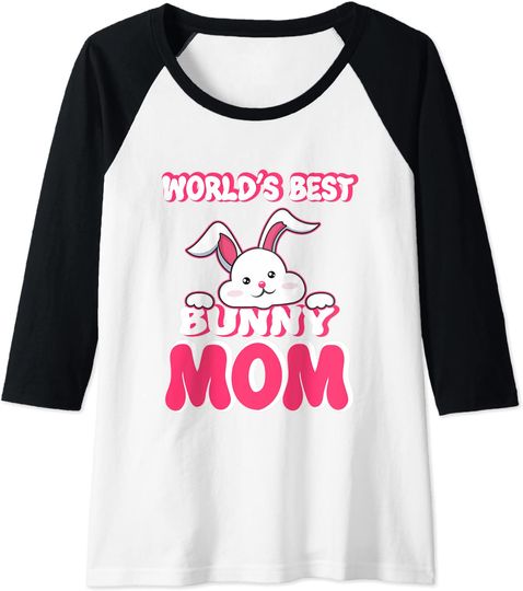 Discover T-shirt com Mangas ¾ para Mulher World’s Best Bunny Mom
