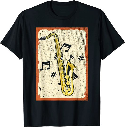 Discover T-shirt Unissexo de Manga Curta Retro Música Jazz Instrumento Musical Saxofone