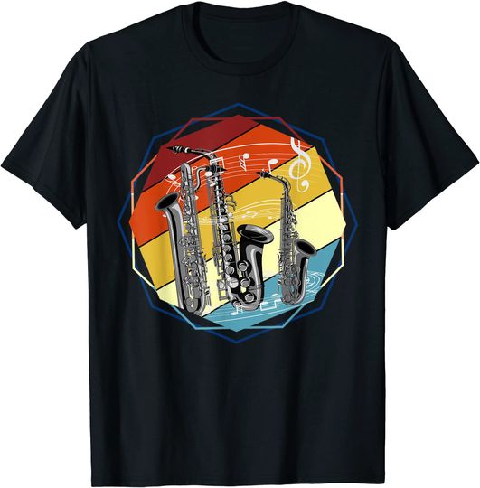 Discover T-shirt Unissexo de Manga Curta Música Jazz Instrumento Musical Saxofone