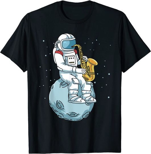 Discover T-shirt Unissexo de Manga Curta Astronauta E Saxofone No Espaço