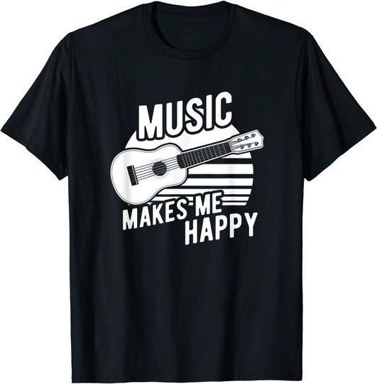 Discover T-shirt Unissexo de Manga Curta Ukulele Music Makes Me Happy