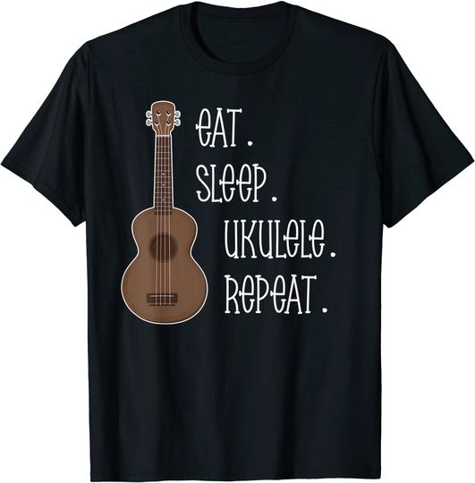 Discover T-shirt Unissexo de Manga Curta Eat Sleep Ukelele repeat