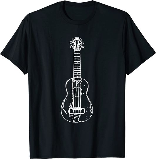 Discover T-shirt Unissexo de Manga Curta Guitarra Ukulele Em Preto E Branco