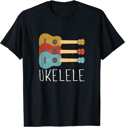 Discover T-shirt Unissexo de Manga Curta Guitarra Ukulele Azul Vermelho E Amarelo