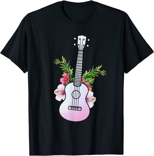 Discover T-shirt Unissexo de Manga Curta Flores E Ukelele Rosa