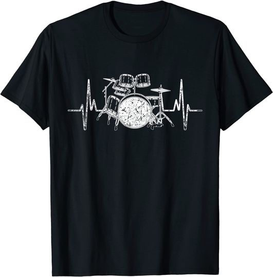 Discover T-shirt Unissexo de Manga Curta Batimentos do Coração e Conjunto de Bateria