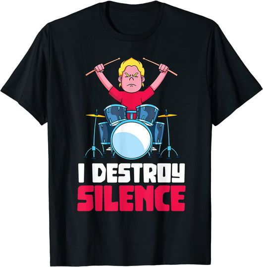 Discover T-shirt Unissexo de Manga Curta Baterista I Destroy Silence