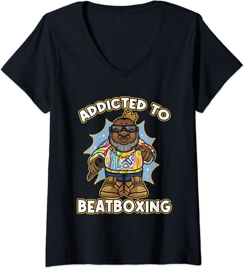 Discover T-shirt da Mulher Addicted To Beatboxing Artista Músico Decote em V