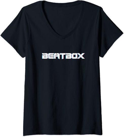 Discover T-shirt da Mulher Simples com Letra Beatbox Decote em V