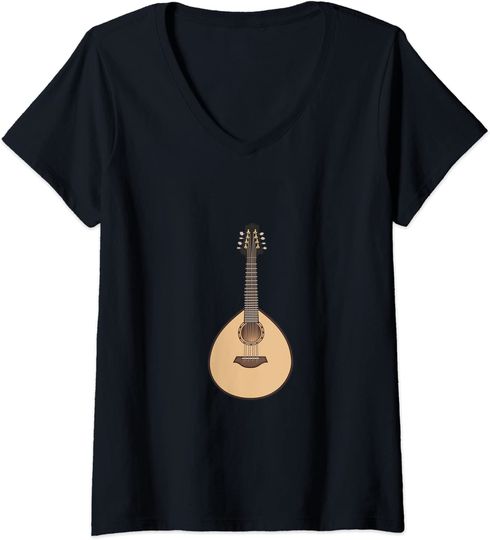 Discover T-shirt da Mulher com Estampa de Alaúde Instrumento Musical Decote em V