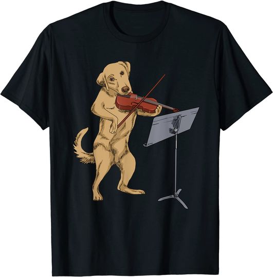 Discover T-shirt Unissexo com Cão Golden Toca Violino