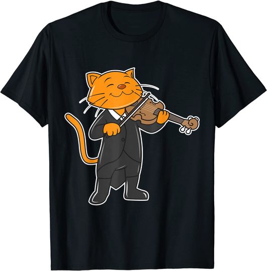 Discover T-shirt Unissexo Gato Joga Violino Violinista de Gato