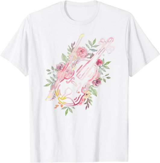 Discover T-shirt Unissexo com Estampa de Violino e Flores
