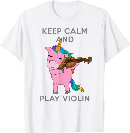 Discover T-shirt Unissexo Keep Calm And Play Violin com Unicórnio