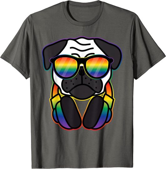 Discover T-shirt Unissexo Pug Dog Cool com DJ