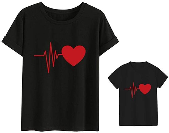 Discover T-shirt para Mães e Filhos com Batimento de Coração Amor das Mães