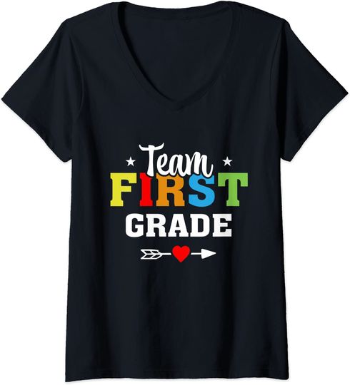 Discover T-shirt da Mulher Team First Grade Regresso às Aulas Decote em V