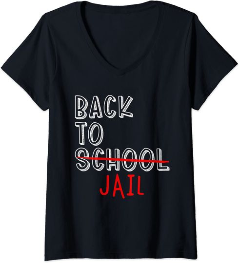 Discover T-shirt da Mulher Divertido De Volta à Prisão Decote em V