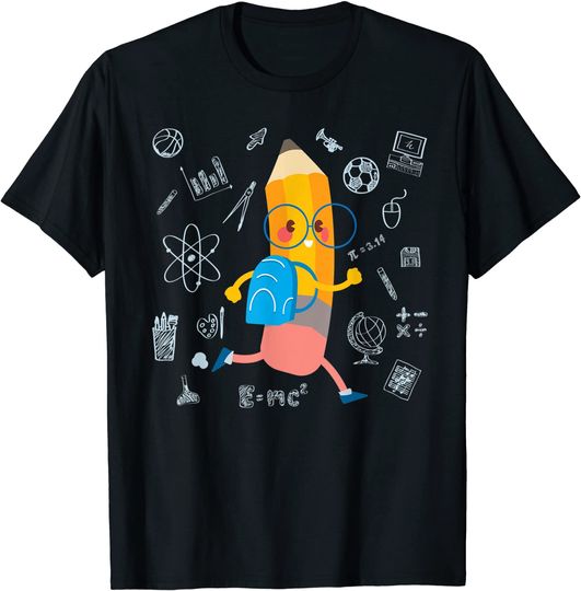 Discover T-shirt Unissexo de Mangas Curtas Feliz Regresso às Aulas com Lápis