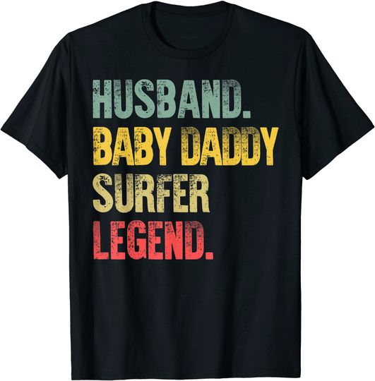 Discover T-shirt de Homem Manga Curta Vintage Husband Baby Daddy Surfer Legend