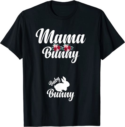 Discover T-shirt Unissexo de Manga Curta Anúncio de Gravidez Páscoa Mama Bunny Baby Bunny