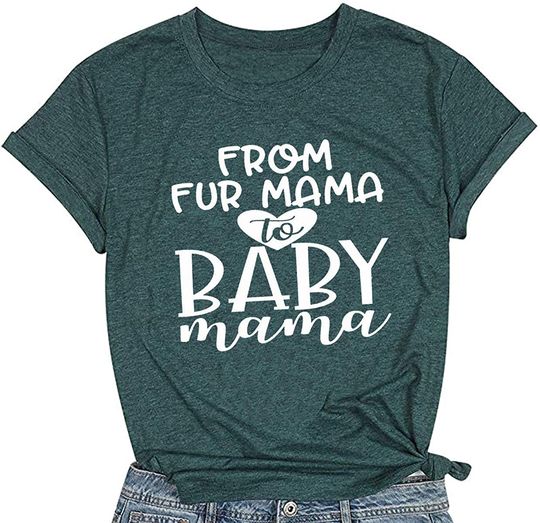 Discover T-shirt de Mulher Manga Curta com Letras From Fur Mama To Baby Mama