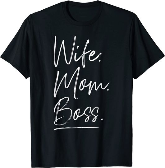 Discover T-shirt Unissexo de Manga Curta Wife Mom Boss