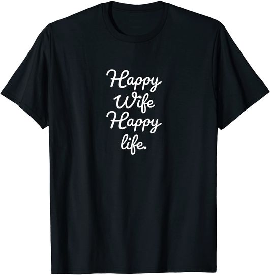 Discover T-shirt Unissexo de Manga Curta Happy Wife Happy Life