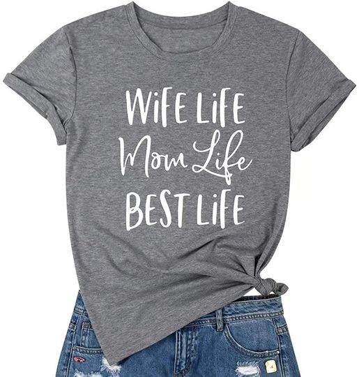 Discover T-shirt de Mulher Manga Curta Wife Life Mom Life Best Life