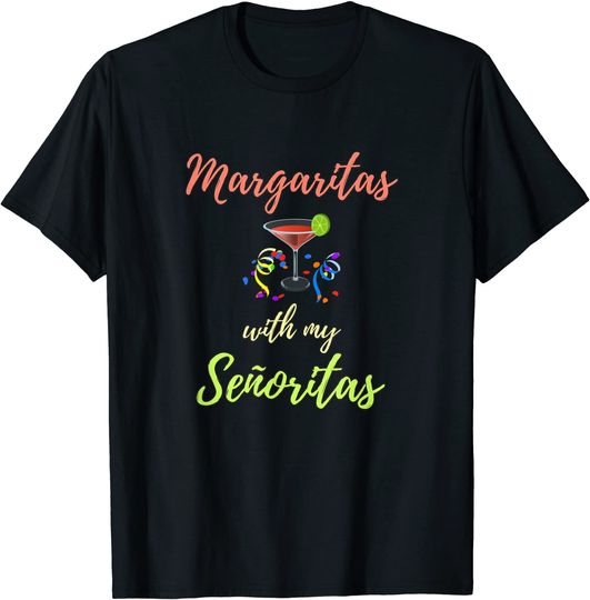 Discover T-shirt Unissexo de Manga Curta com Um Copo de Coquetel Margaritas With My Señoritas
