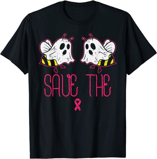 Discover T-shirt Unissexo Save The Boo Bees Halloween Conscientização sobre o Câncer de Mama