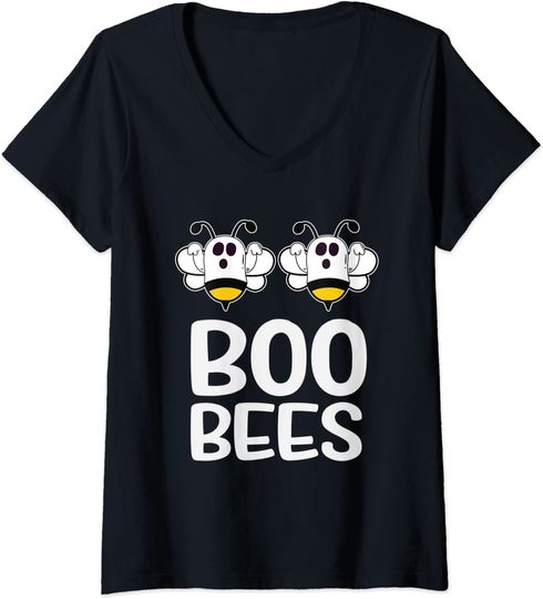 Discover T-shirt da Mulher com Estampa de Halloween Boo Bees Decote em V