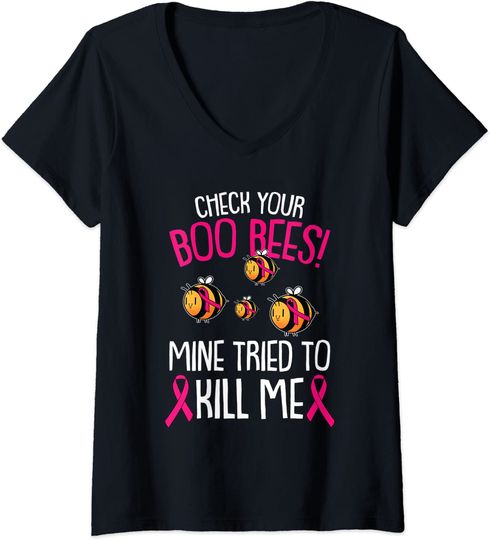 Discover T-shirt da Mulher Verifique a Consciência do Câncer de Mama Boo Bees