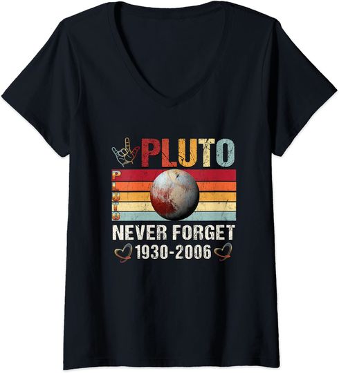 Discover T-shirt para Mulher Divertido Pluto Never Forget Decote em V