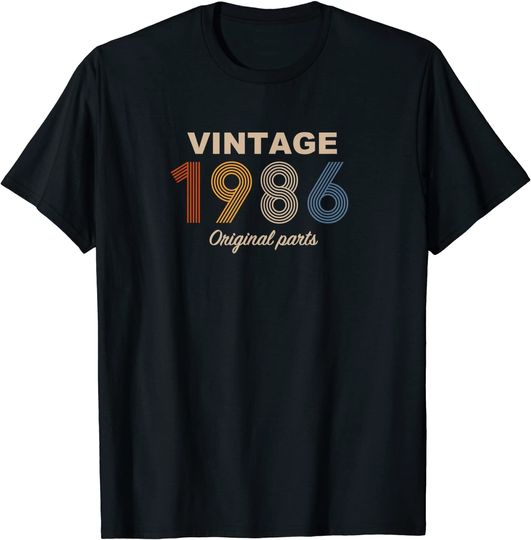 T-shirt Unissexo Presente de Aniversário Vintage 1986 Original Parts
