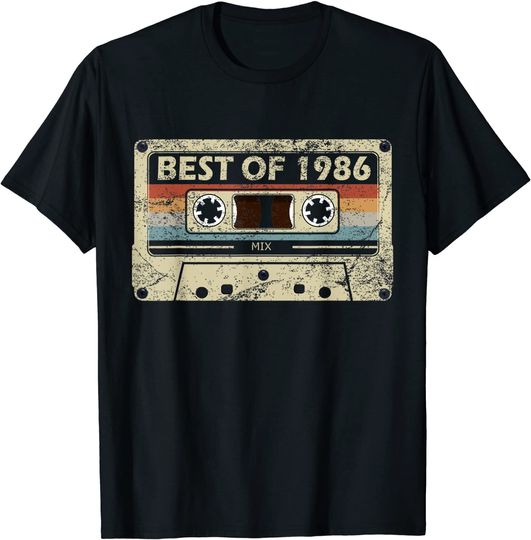 Discover T-shirt para Homem e Mulher Best Of 1986 com Cassete