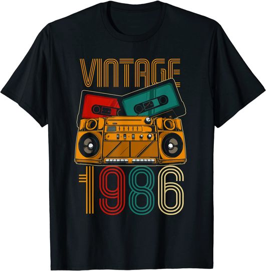 T-shirt Unissexo Presente de Aniversário 1986 com Cassete