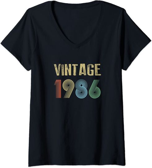 T-shirt da Mulher Vintage 1986 Presente de Aniversário Decote em V