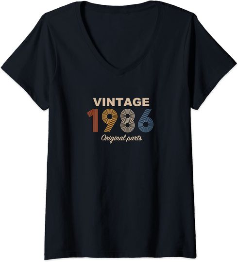 Discover T-shirt da Mulher Vintage 1986 Original Parts Decote em V
