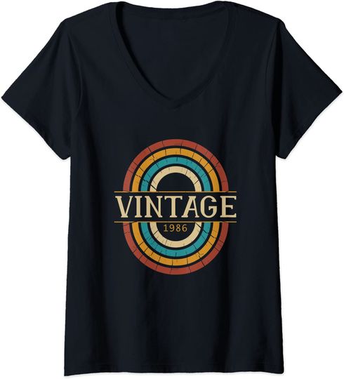T-shirt da Mulher Retro Vintage 1986 Decote em V
