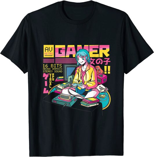 Discover T-shirt Unissexo Retro Gamer de Anime