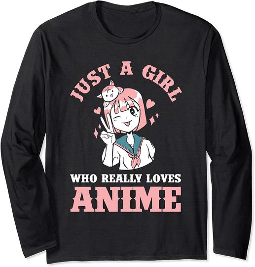 Discover Camisola com Mangas Compridas Unissexo Just A Girl Who Loves Anime