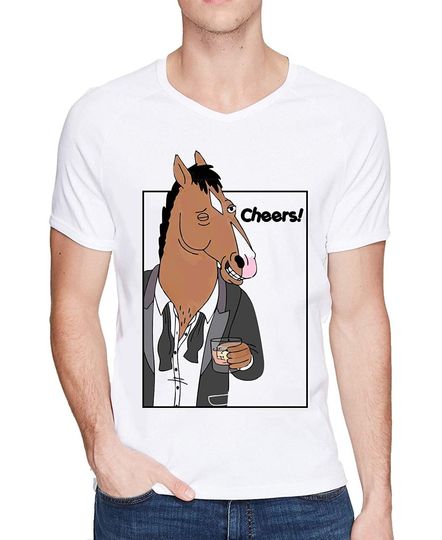 Discover T-shirt para Homem Divertido Bojack Horseman Cheers Decote em V