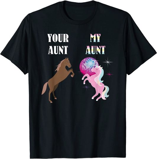 Discover T-shirt Unissexo com Cavalo Sua Tia Minha Tia