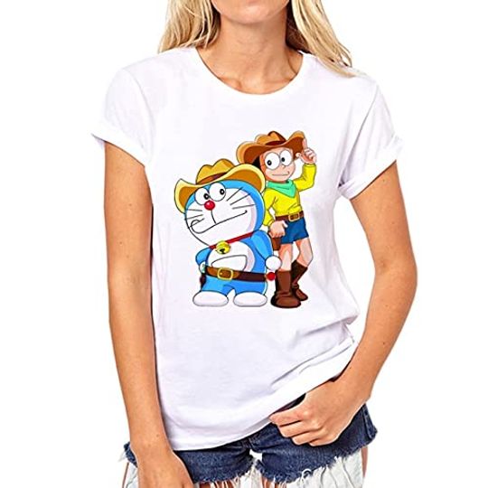 Discover T-shirt Unissexo para Mulher Divertido com Estampa de Doraemon