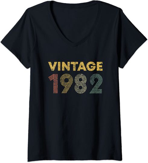 Discover T-shirt da Mulher Presente de Aniversário Vintage 1982 Decote em V