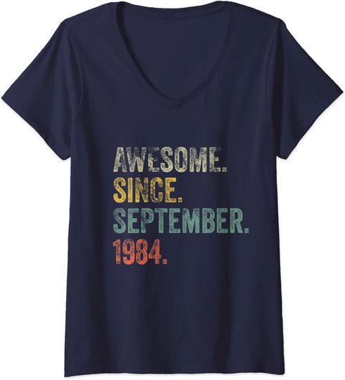 Discover T-shirt de Mulher com Decote Em V Awesome Since September 1984