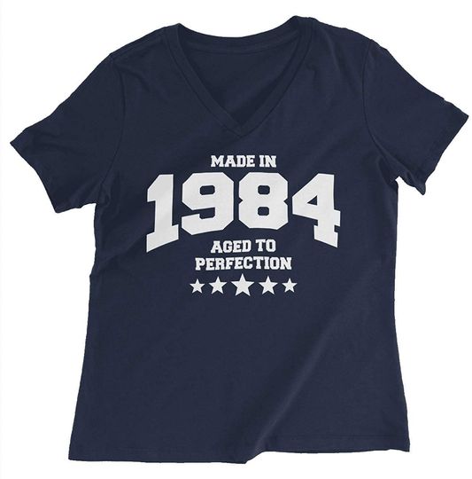 Discover T-shirt de Mulher com Decote Em V Made In 1984 Aged To Perfection