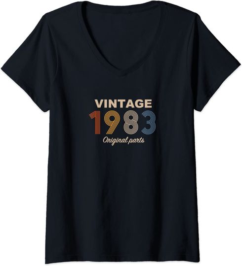 Discover T-shirt para Mulher Vintage 1983 Original Parts Decote em V