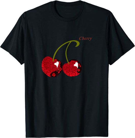 Discover T-shirt Unissexo Cerejas com Coração e Flores